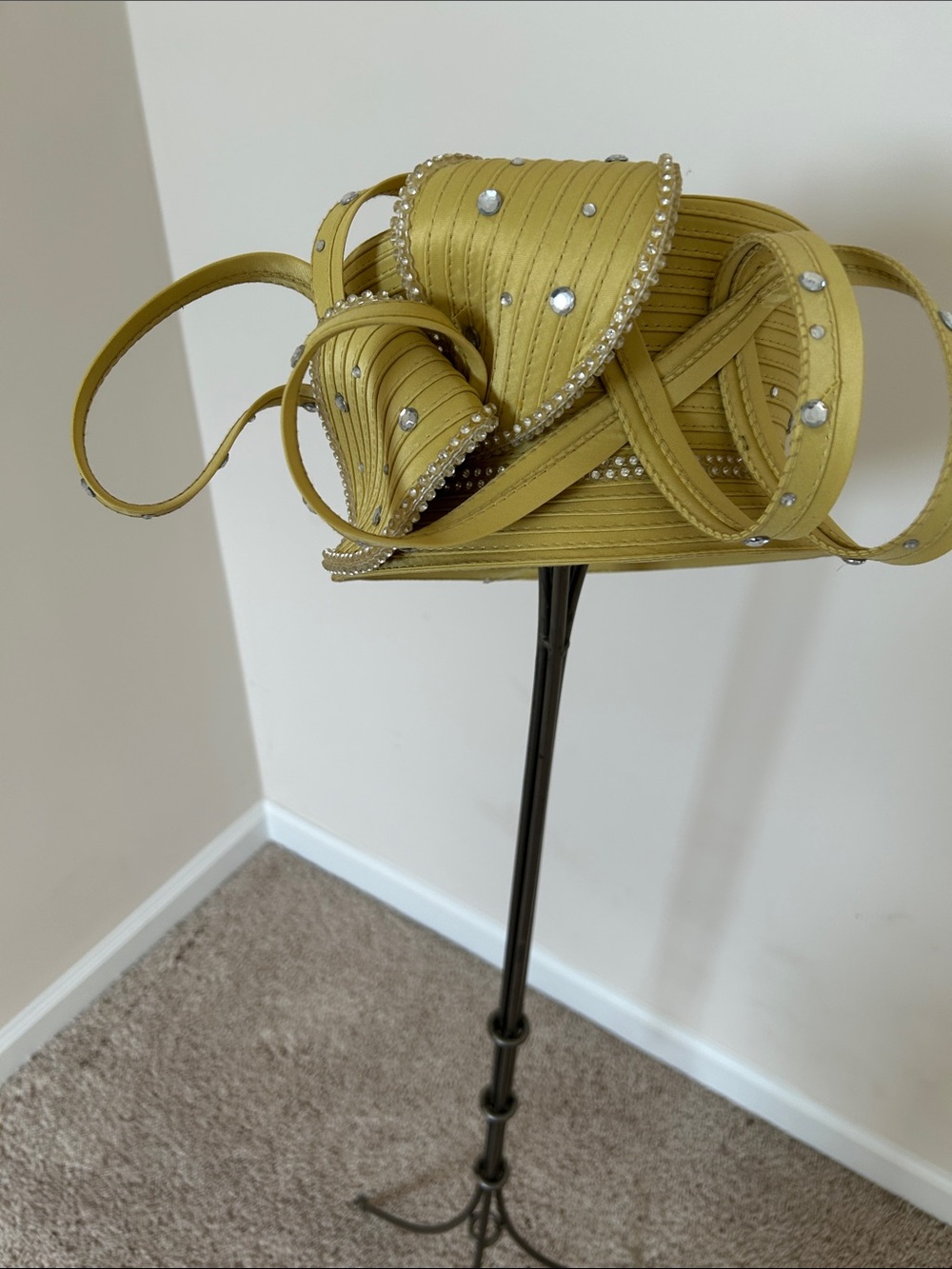 Terramina Yellow Embellished Hat with Rhinestones